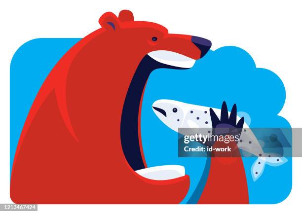 bär geht fisch zu essen - blue bear stock-grafiken, -clipart, -cartoons und -symbole
