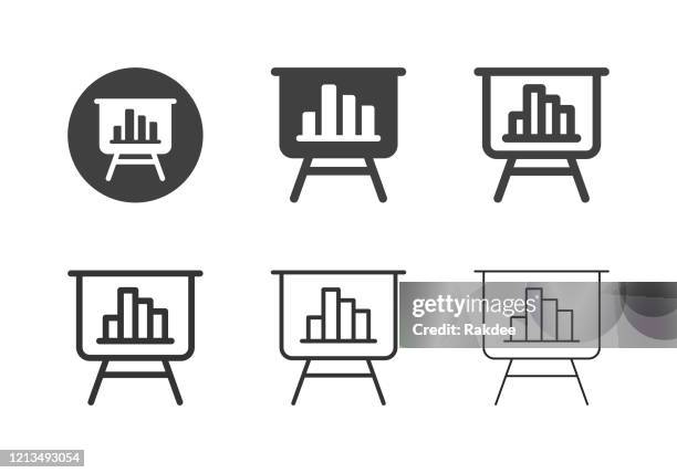 bar graph board stand icons - multi series - getting on stock illustrations