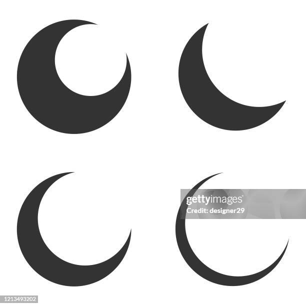 ilustrações de stock, clip art, desenhos animados e ícones de moon and crescent icon set vector design on white background. - crescent