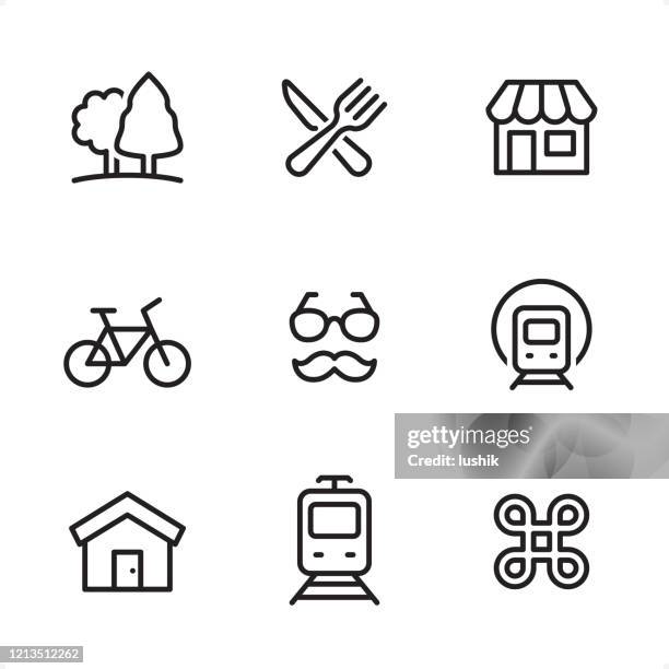 city life - single line icons - pedestrian area stock illustrations