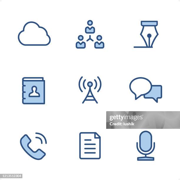 communication - pixel perfect blue icons - audio editing stock illustrations