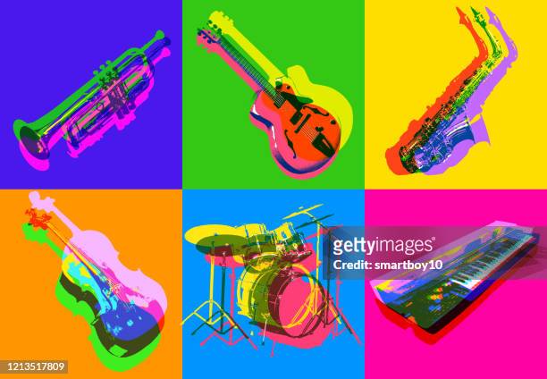 illustrations, cliparts, dessins animés et icônes de icônes jazz musical instrument - guitare electrique