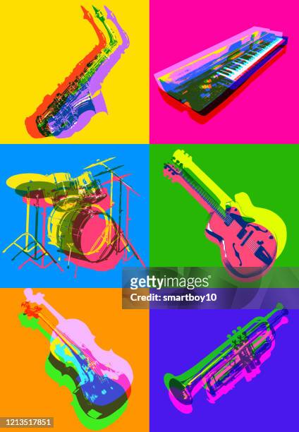 jazz-musikinstrument-ikonen - pop musician stock-grafiken, -clipart, -cartoons und -symbole