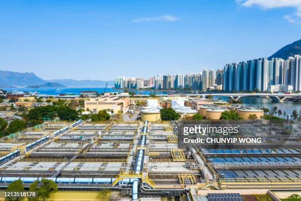 water purification plant from above - shatin stock pictures, royalty-free photos & images