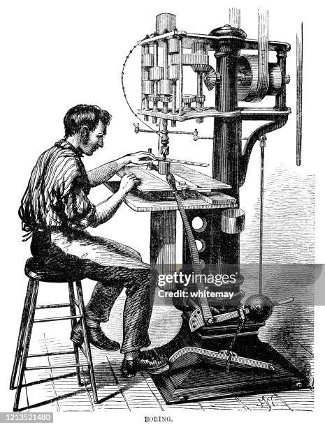 making machine parts - boring - metal stool stock illustrations