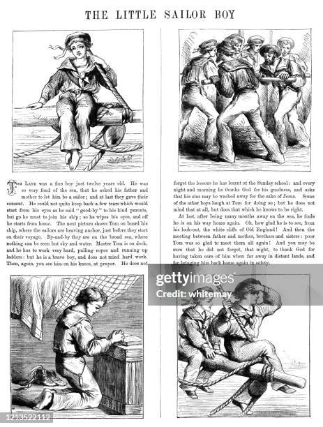 the little sailor boy - four victorian engravings with description - boy praying stock illustrations