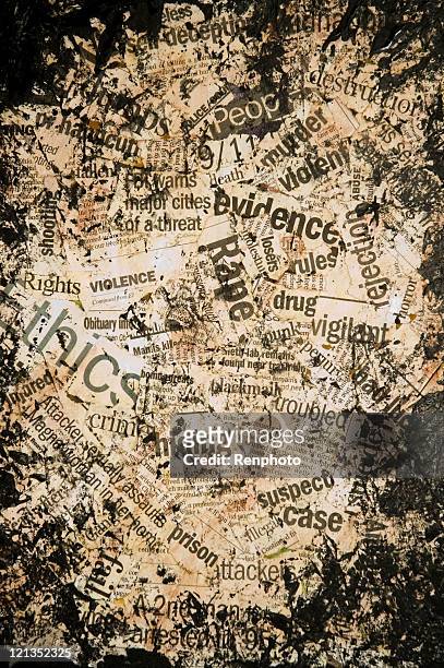 grunge background: newspaper clippings of crime concepts - killing stock pictures, royalty-free photos & images