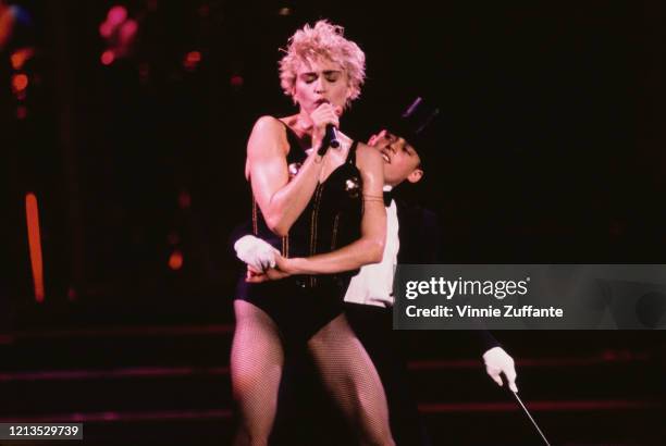 American singer Madonna in concert to benefit AIDS research during her Who's That Girl World Tour, Madison Square Garden, New York City, 13th July...