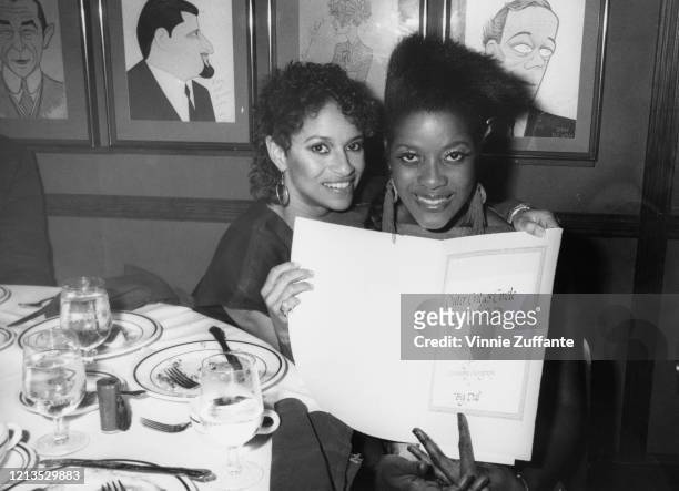 American actress and dancer Debbie Allen with actress and singer Loretta Devine after the Outer Critics Circle Awards in New York City, 1986. Devine...
