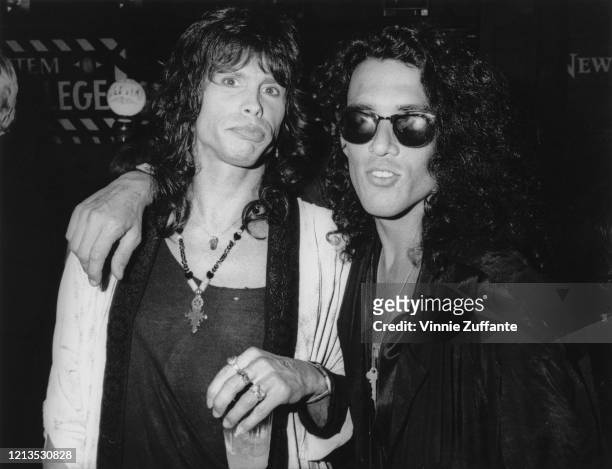Singers Steven Tyler of rock band Aerosmith and Stephen Pearcy of heavy metal band Ratt after the MTV Awards closing ceremony at the Universal...