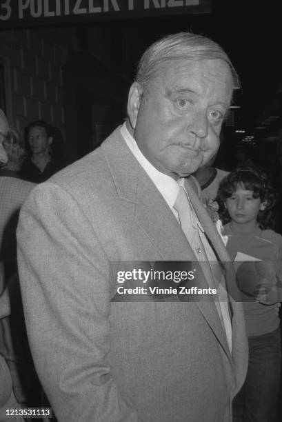 American actor and comedian Jackie Gleason at a performance of the play 'Night, Mother' in New York City, circa 1983.