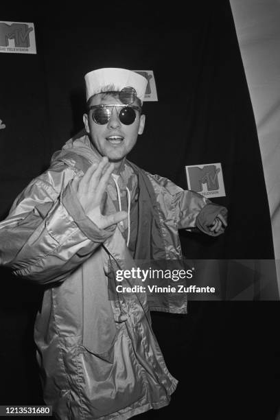 Chris Lowe of English synth-pop duo the Pet Shop Boys at the MTV Video Music Awards in Los Angeles, 5th September 1986.