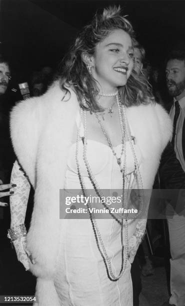 American singer and actress Madonna at the premiere of the film 'Desperately Seeking Susan' in New York City, 29th March 1985. She plays Susan in the...
