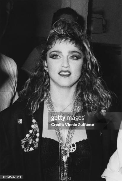 American singer and actress Madonna at a party at the Palladium in New York City, to celebrate the end of her Virgin Tour, 1985.