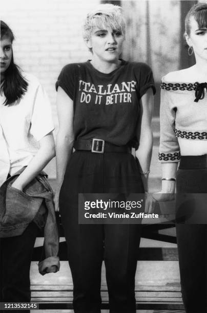 American singer and actress Madonna filming the video for her song 'Papa Don't Preach' in New York City, 1986. The video is being directed by James...