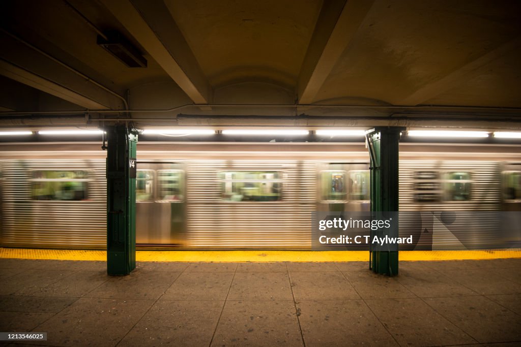 Train Arriving at New York Subway Station