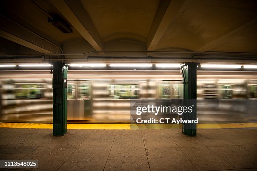 Train Arriving at New York Subway Station Train Arriving at New York Subway Station