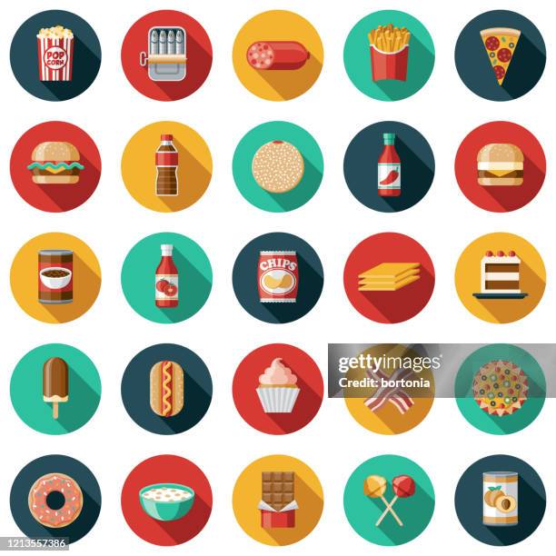 processed foods icon set - nachos stock illustrations