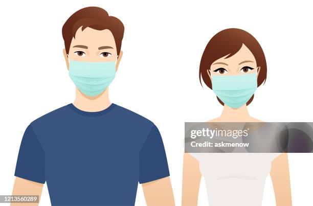 young man and woman in surgical masks - hair type stock illustrations