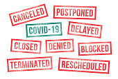 Covid 19 Rubber Stamps Canceled Postponed Delayed Closed