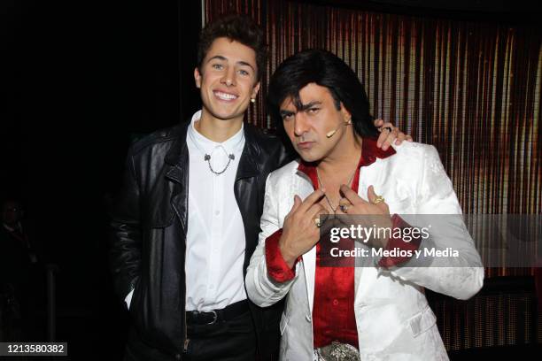 Juanpa Zurita and Ariel Miramontes 'Albertano' pose for photo during the first chapter of the talent reality show 'Pequeños Gigantes' at Televisa San...