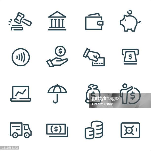 Pengar Och Betalning Pixel Perfect Unicolor Linje Ikoner, Bildbanksbilder