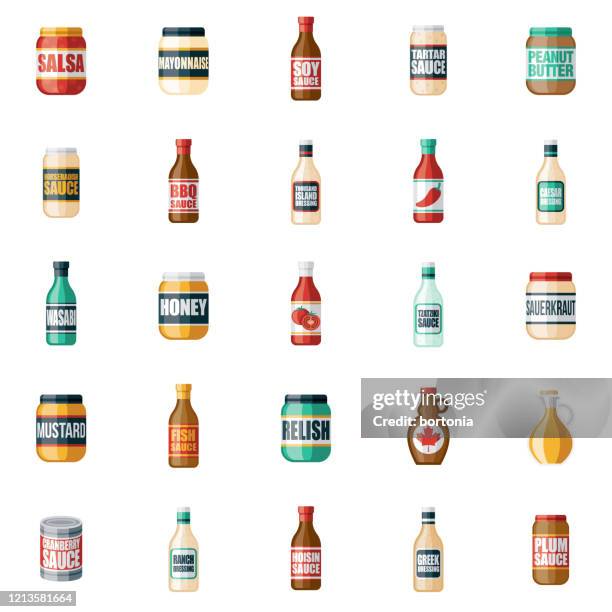 condiments and sauces icon set - mustard stock illustrations