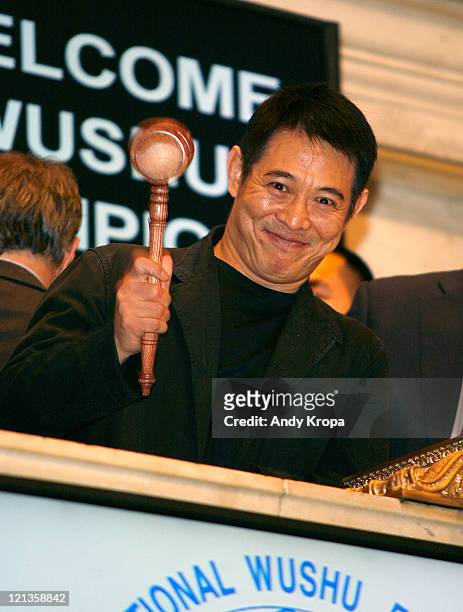 Jet Li rings the closing bell at the New York Stock Exchange on August 18, 2011 in New York City.