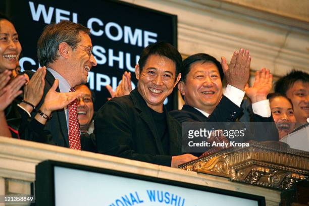 Jet Li rings the closing bell at the New York Stock Exchange on August 18, 2011 in New York City.