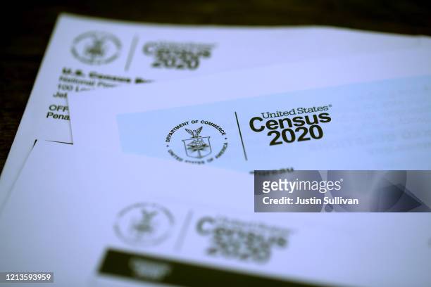 The U.S. Census logo appears on census materials received in the mail with an invitation to fill out census information online on March 19, 2020 in...