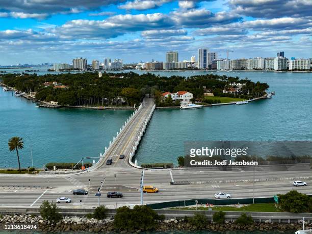 key biscayne, florida with miami in background - key biscayne stock pictures, royalty-free photos & images