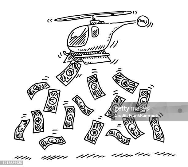 helicopter money concept drawing - helicopter money stock illustrations