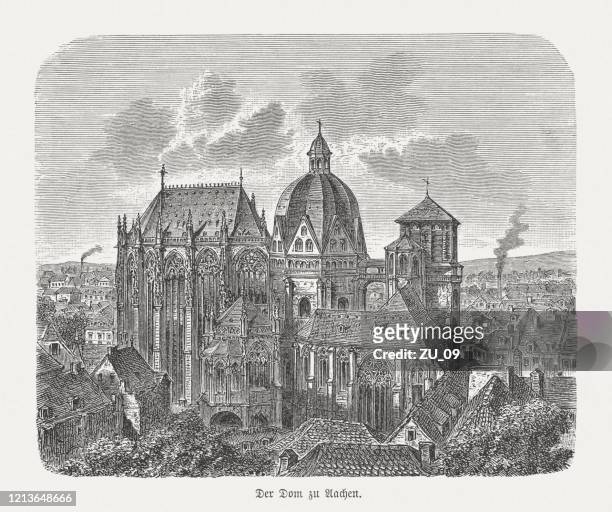 アーヘン大聖堂の歴史的眺め、木彫り、1893年出版 - aachen点のイラスト素材／クリップアート素材／マンガ素材／アイコン素材