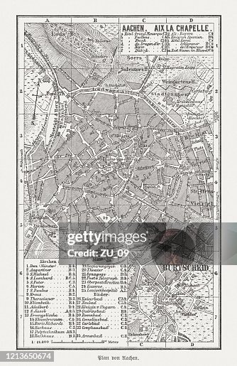 德國阿申的歷史城市地圖,木雕,出版于1893年 德國阿申的歷史城市地圖,木雕,出版于1893年