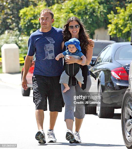 Alanis Morissette, Souleye Mario Treadway and Ever Imre Morissette-Treadway are seen in Brentwood on August 18, 2011 in Los Angeles, California.