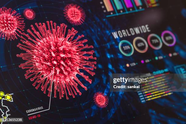 coronavirus charts and graphs on digital display - infectious disease research stock pictures, royalty-free photos & images