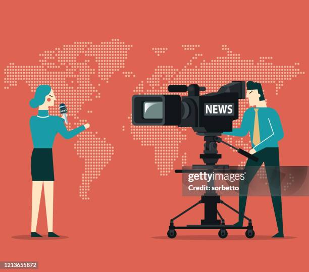 stockillustraties, clipart, cartoons en iconen met het maken van reportage - presentator media