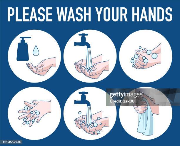 ilustraciones, imágenes clip art, dibujos animados e iconos de stock de instrucción de lavado de manos - washing hands