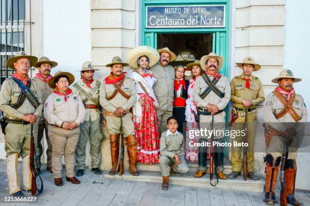 some people reenact the life of mexican general pancho villa in the town of parral in chihuahua in northern mexico - pancho villa stock pictures, royalty-free photos & images