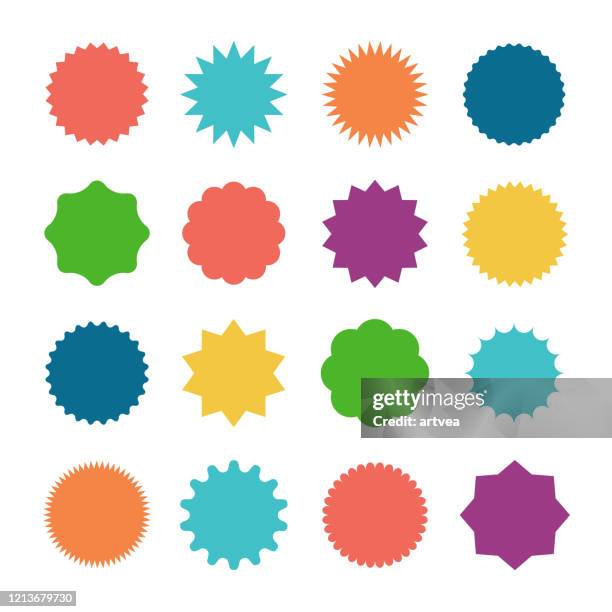 bildbanksillustrationer, clip art samt tecknat material och ikoner med starburst försäljning klistermärken - form
