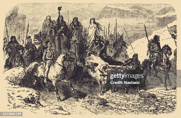 migrations of the gauls. - ancient female warriors stock illustrations