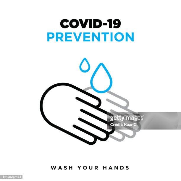 waschen sie hand-symbol stock-illustration, warnschild über coronavirus oder covid-19 prävention vektor-illustration - hygiene stock-grafiken, -clipart, -cartoons und -symbole