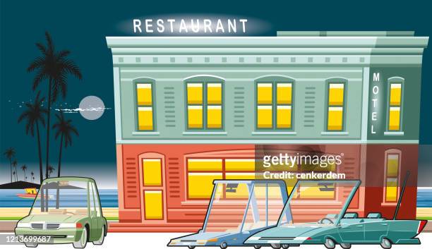 seaside diner - drive in restaurant stock illustrations