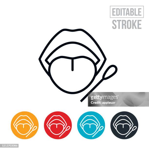 mouth swab thin line icon - editable stroke - saliva bodily fluid stock illustrations