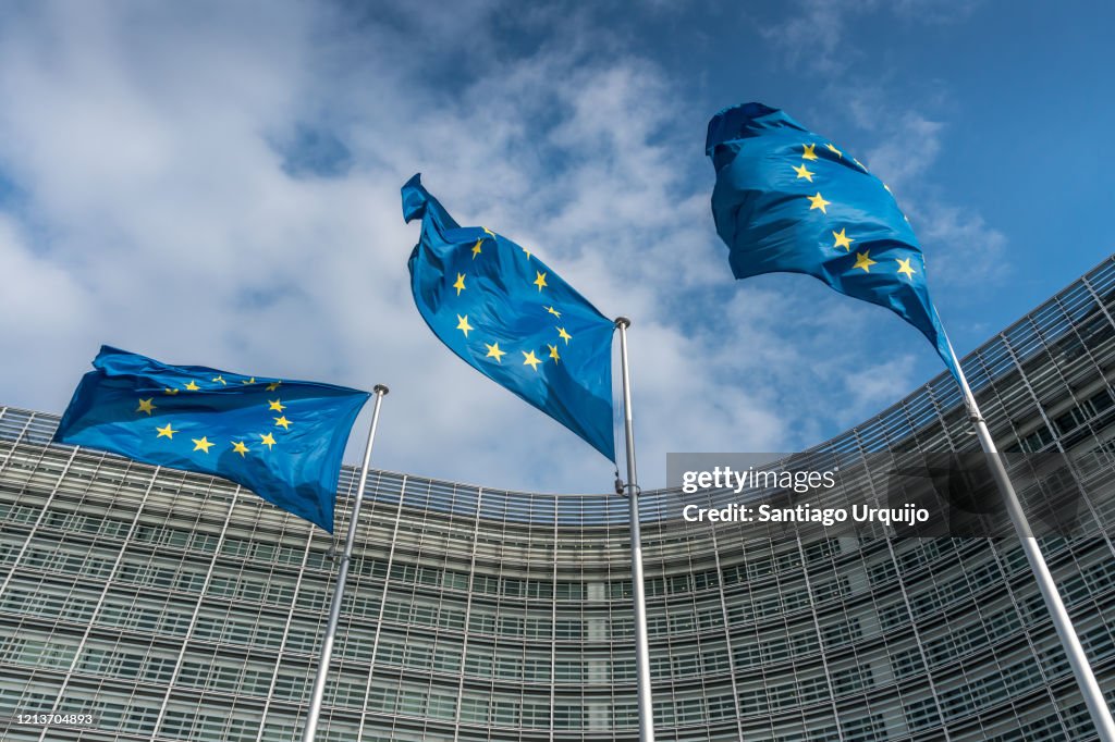 European Union flags at Berlaymont building