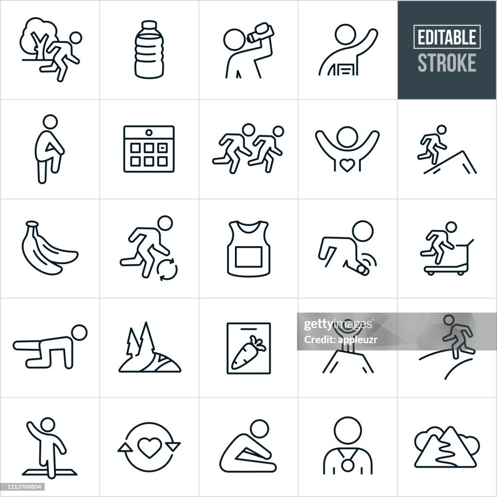 Trail and Road Running Thin Line Icons - Editable Stroke