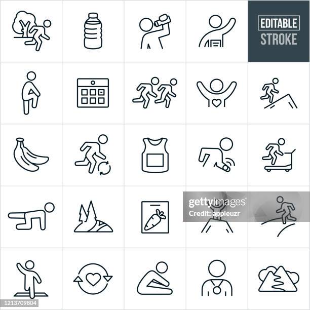 trail and road running thin line icons - editable stroke - sports training stock illustrations