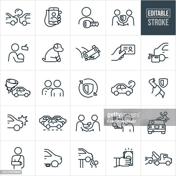 auto insurance thin line icons - ediatable stroke - pedestrian stock illustrations