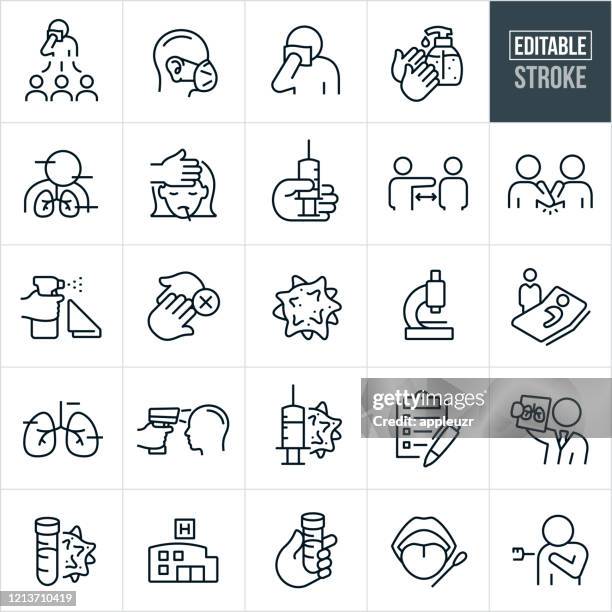 virale infektion dünne linie icons - editierbare schlaganfall - cleaning hospital equipment stock-grafiken, -clipart, -cartoons und -symbole