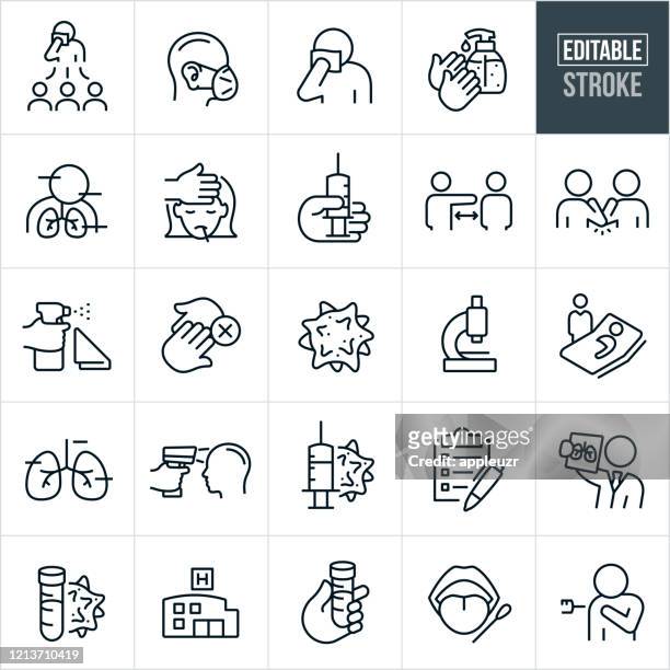 ilustrações de stock, clip art, desenhos animados e ícones de viral infection thin line icons - editable stroke - espirrar